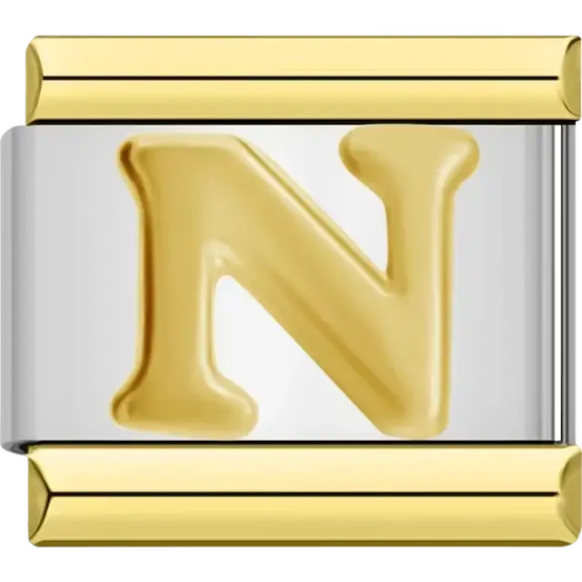 Gold letter "N" Italian charm bracelet link
