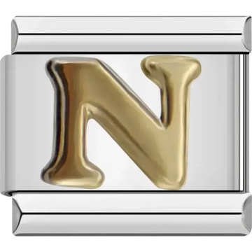 Gold letter N Italian charm bracelet link