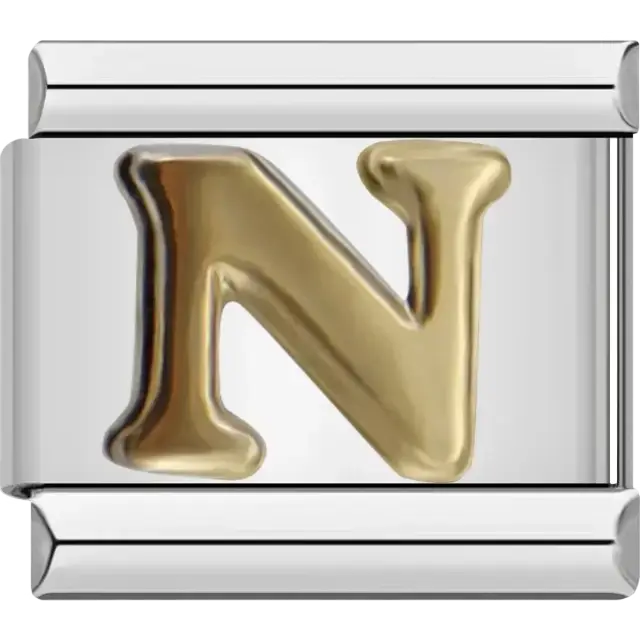 Gold letter N Italian charm bracelet link
