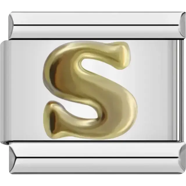 Gold letter S Italian charm bracelet link
