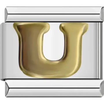 Gold letter U Italian charm bracelet link