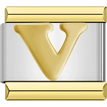 Gold letter "V" Italian charm bracelet link