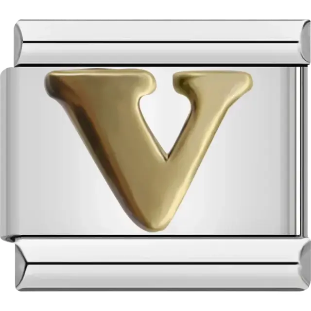 Gold letter V Italian charm bracelet link