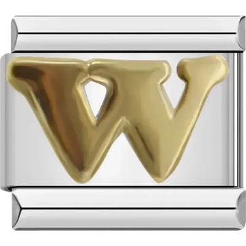 Gold letter W Italian charm bracelet link