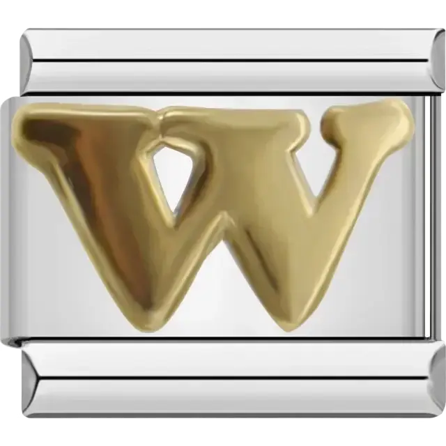 Gold letter W Italian charm bracelet link