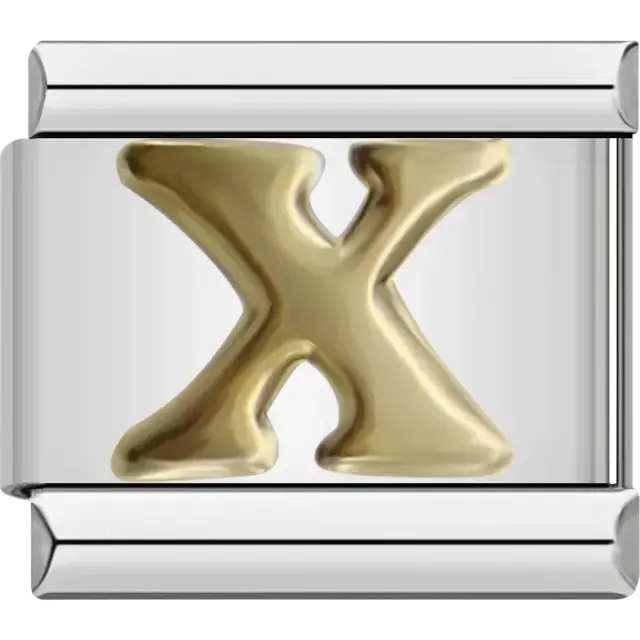 Gold letter X Italian charm bracelet link