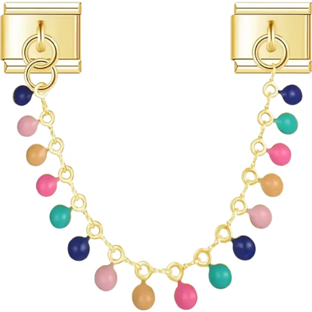 Gold safety chain with multicolor beads Italian charm bracelet link