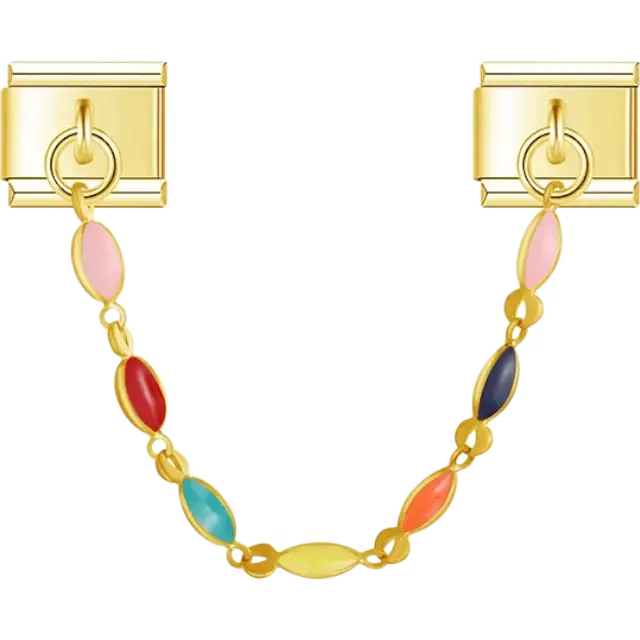 Gold-tone safety chain with multicolor oval links Italian charm bracelet link