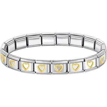 Gold open hearts charms composing stainless steel Italian bracelet