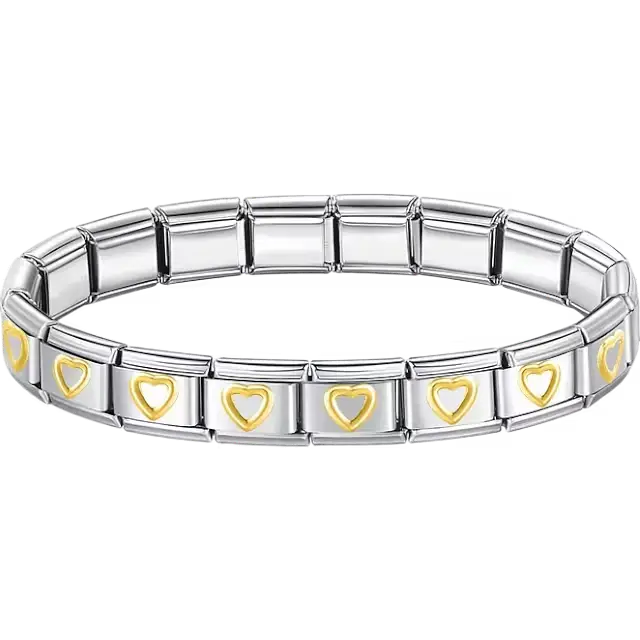Gold open hearts charms composing stainless steel Italian bracelet