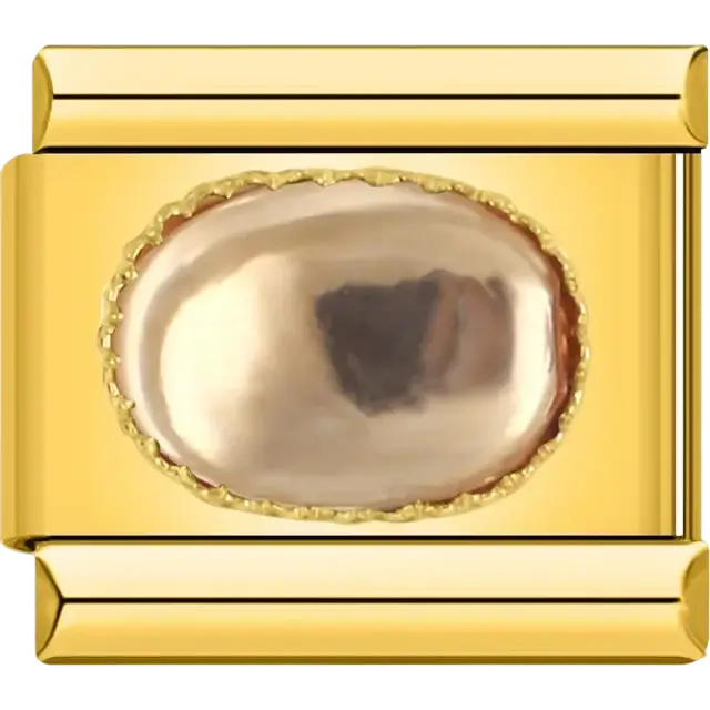 Glossy gold oval stone with gold border Italian charm bracelet link