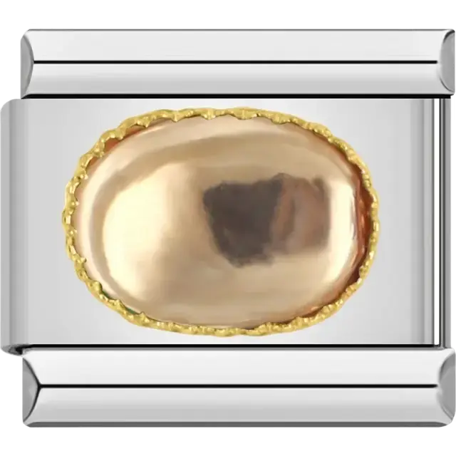 Glossy gold oval stone with gold border Italian charm bracelet link