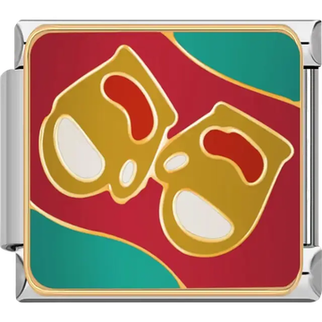 Gold oven mitts with red and white accents on a red and green background Italian charm bracelet link