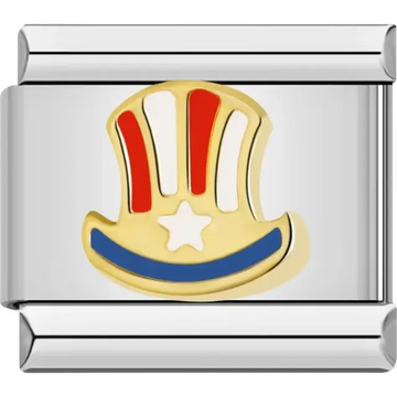 Gold hat with red white and blue stripes and a white star Italian charm bracelet link