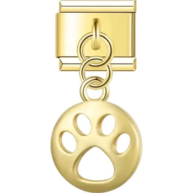 Gold circle with cutout paw print design Italian charm bracelet link
