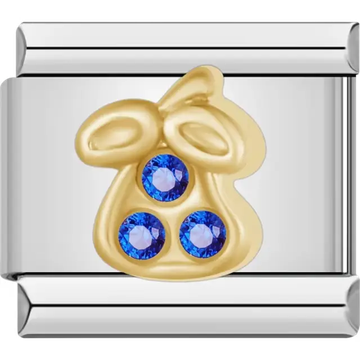 Gold pear design featuring three blue gemstones Italian charm bracelet link