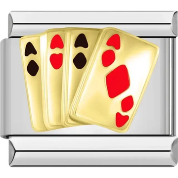 Deck of gold playing cards featuring the ace card with red and black suits Italian charm bracelet link