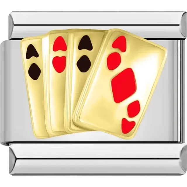 Deck of gold playing cards featuring the ace card with red and black suits Italian charm bracelet link