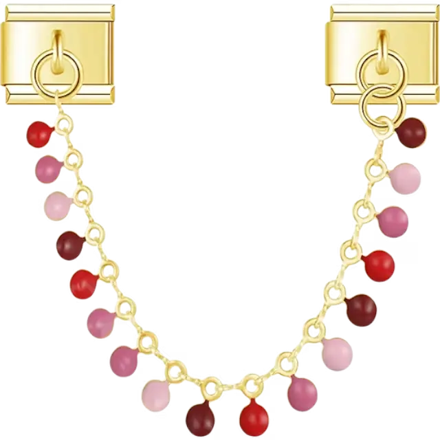 Gold safety chain with red and pink beads Italian charm bracelet link