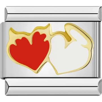 Gold design featuring red and white heart shapes Italian charm bracelet link