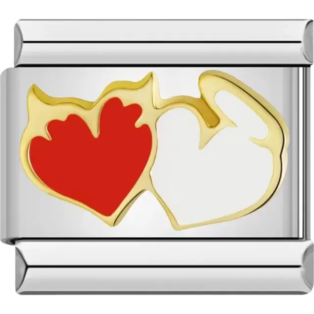 Gold design featuring red and white heart shapes Italian charm bracelet link