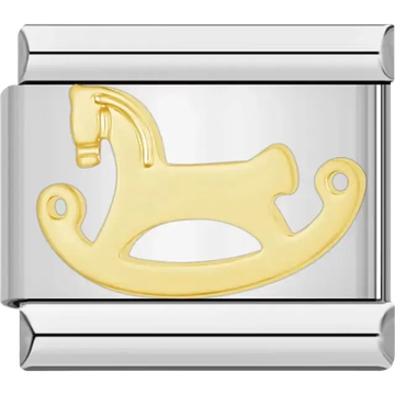 Gold rocking horse design Italian charm bracelet link