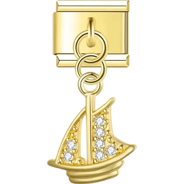 Gold sailboat with crystal-embellished sails design Italian charm bracelet link