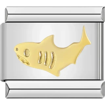 Gold shark silhouette Italian charm bracelet link