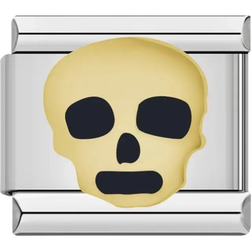 Gold skull with black features Italian charm bracelet link