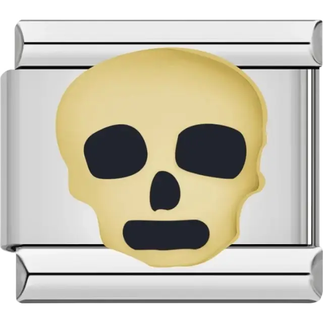 Gold skull with black features Italian charm bracelet link