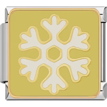 White snowflake design set against a gold background Italian charm bracelet link
