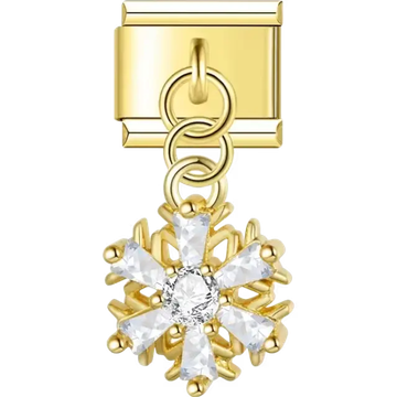 Gold snowflake with crystal center and detailed design Italian charm bracelet link