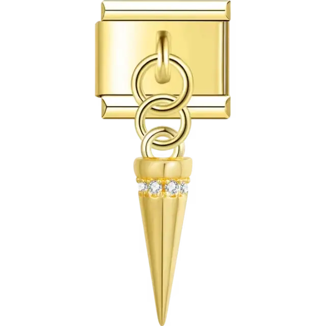 Gold spike with clear gemstone accents and dangle loop detail Italian charm bracelet link