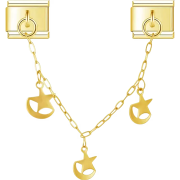Gold-tone safety chain with three dangling star and moon details Italian charm bracelet link