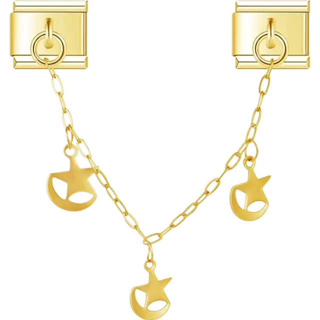 Gold-tone safety chain with three dangling star and moon details Italian charm bracelet link