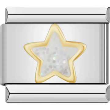 Gold star with a glitter-filled white center Italian charm bracelet link