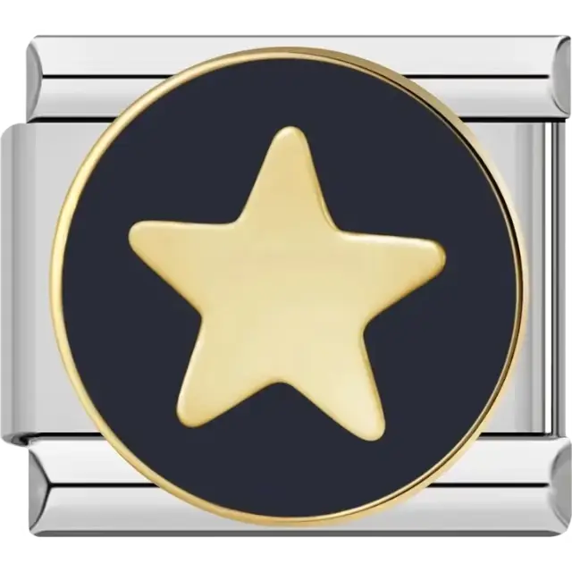 Gold-outlined star on a black circular background Italian charm bracelet link