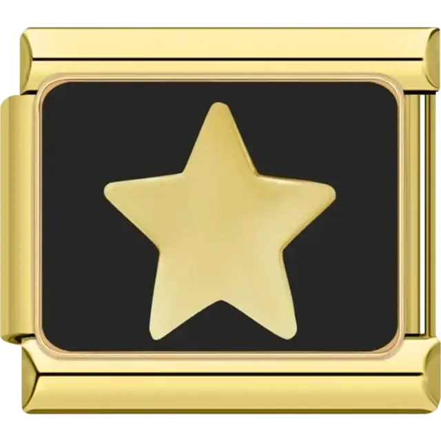 Gold star on black background with gold trim Italian charm bracelet link