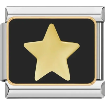 Gold star on black background with gold trim Italian charm bracelet link