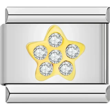 Gold star with five sparkling crystals Italian charm bracelet link