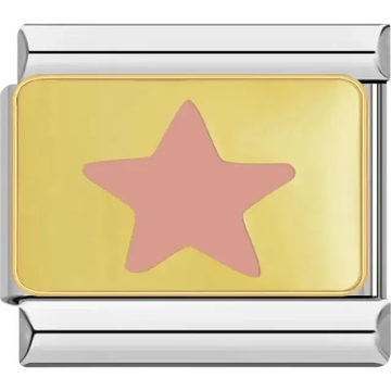 Gold charm with a pink star design Italian charm bracelet link