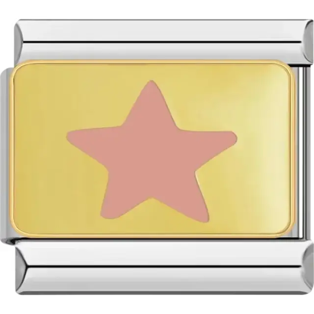 Gold charm with a pink star design Italian charm bracelet link