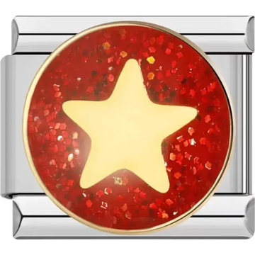 Gold star with a red glittery background Italian charm bracelet link