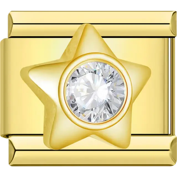 Gold star with clear crystal center Italian charm bracelet link