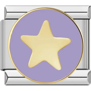 Gold star design on a purple background Italian charm bracelet link