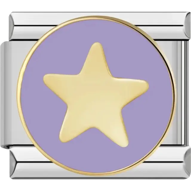 Gold star design on a purple background Italian charm bracelet link