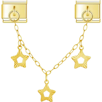 Gold-tone safety chain with three dangling hollow star details Italian charm bracelet link