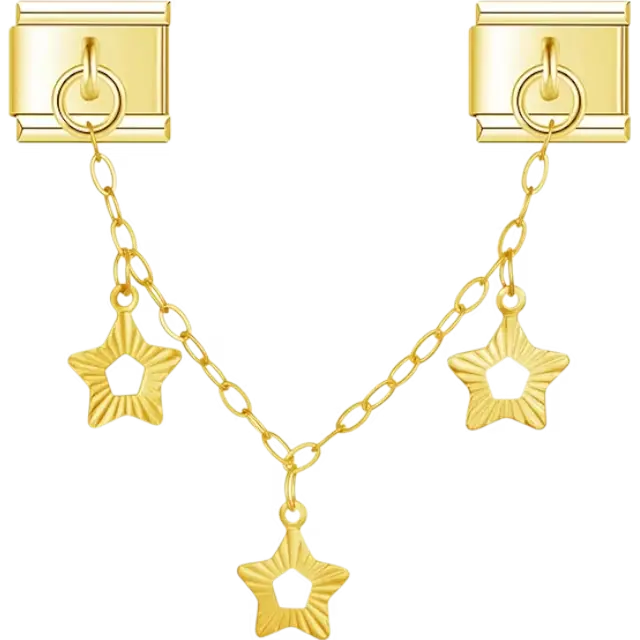 Gold-tone safety chain with three dangling hollow star details Italian charm bracelet link