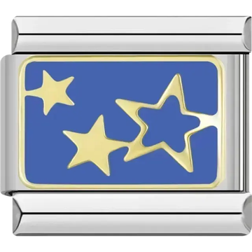 Gold stars in solid and outline designs on a blue background Italian charm bracelet link