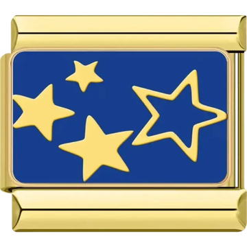 Cluster of gold stars on a blue background Italian charm bracelet link